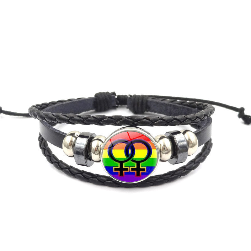 Pulsera tejida multicapa de cuero negro de cuero iridiscente al por mayor